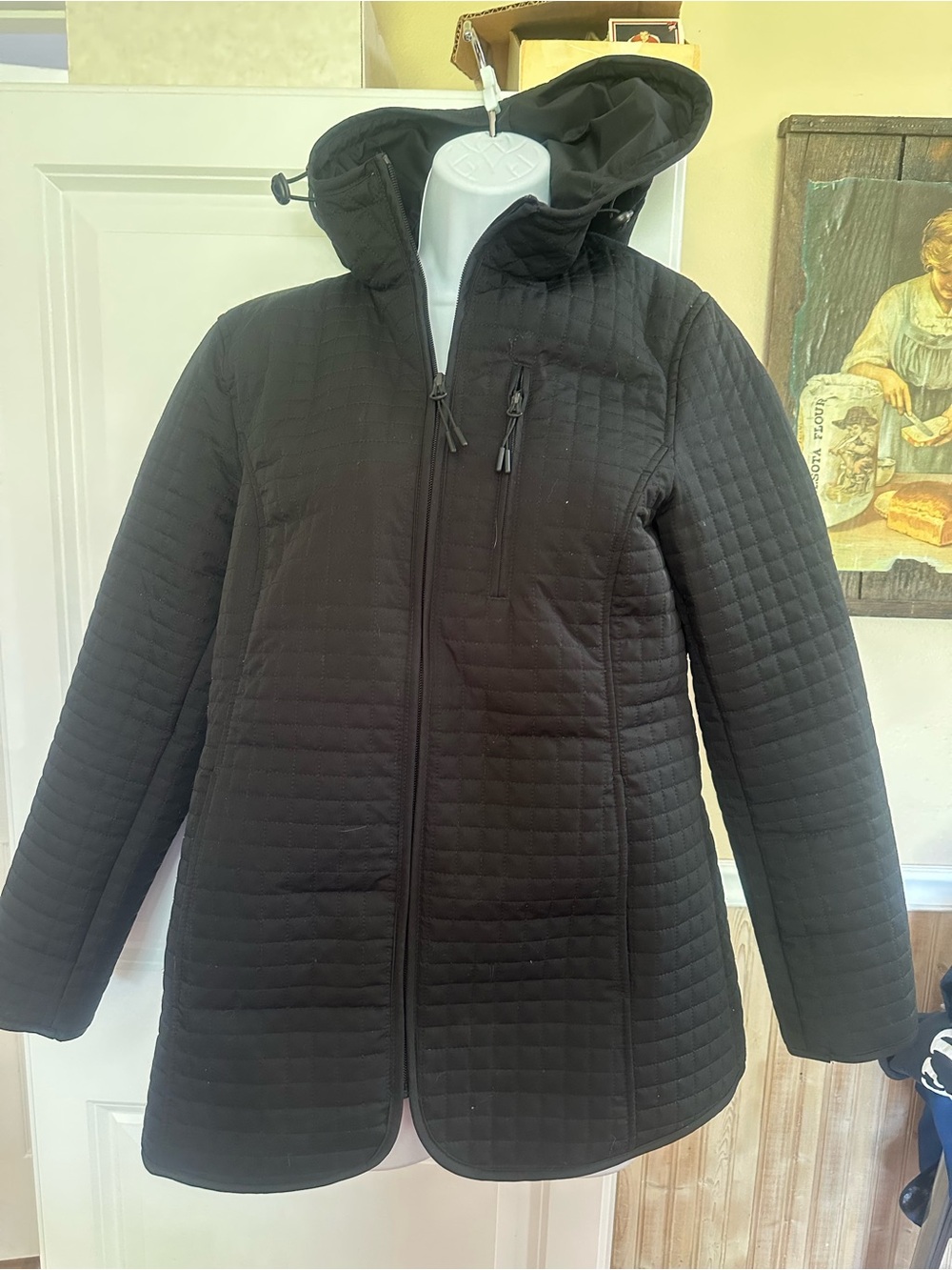 Lands' End Black Jacket with Navy Logo Patch